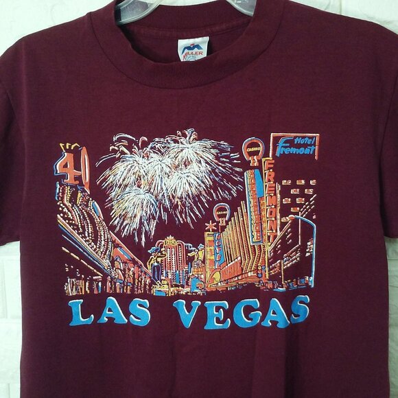 Vintage 70s-80s Miller USA T-Shirt M(38/40) Las Vegas Fremont Single Stitch Plum - Picture 3 of 11
